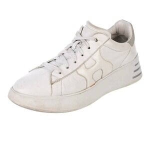 Hogan H222 Platform Sneakers Womens 38.5 US 8.5 White Leather Silver Heel Italy